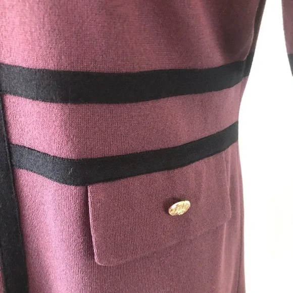 Ming Wang button detail contrast trim soft knit dress  burgundy black size M - Picture 5 of 14
